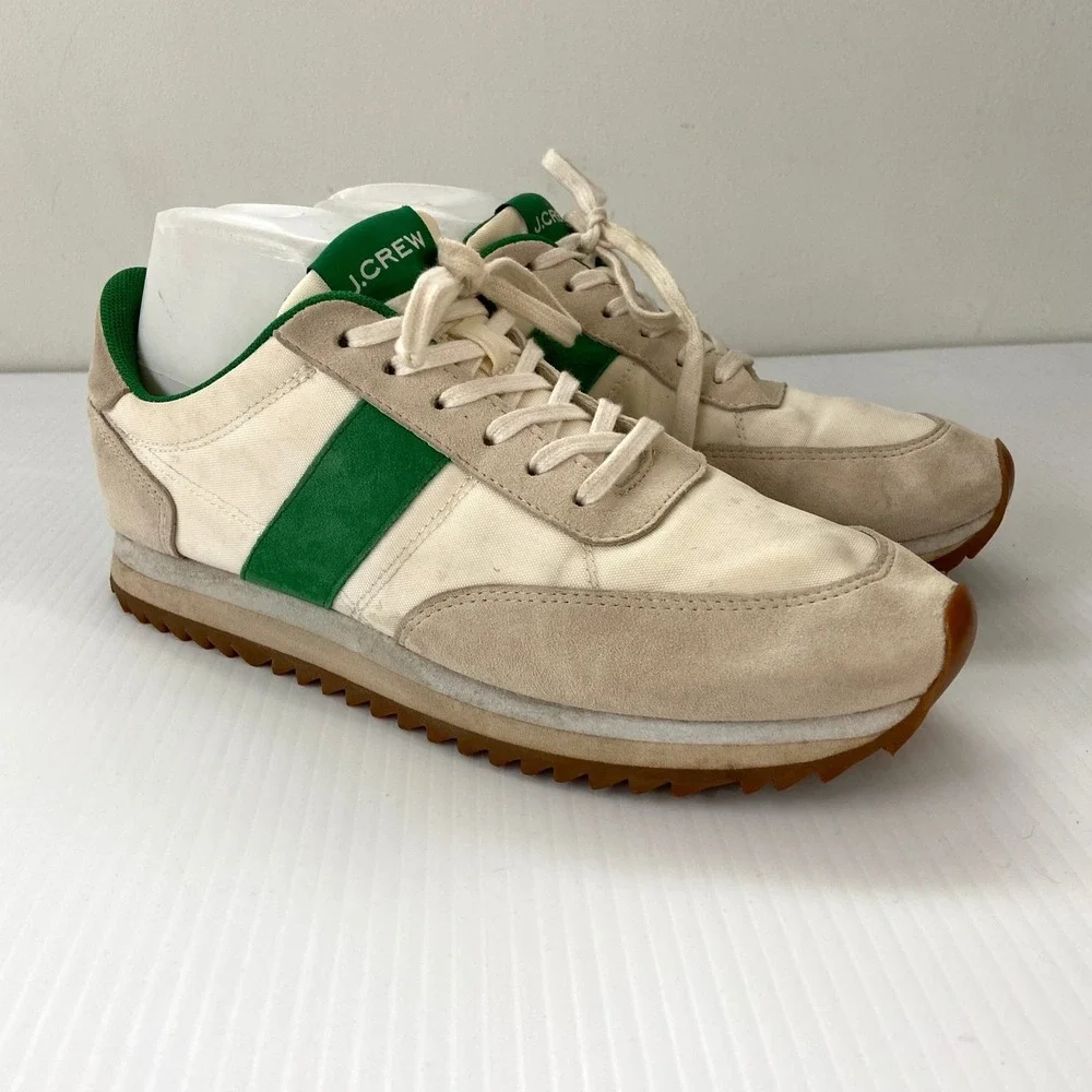J Crew Lace Up Low Top Sneakers‎ Mountain White Kelly Green Womens 8.5